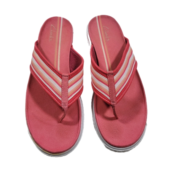 Clarkers Rubber Sole Y2K Pink And White Flip Flop Canvas Sandals Size 10 - Picture 2 of 7